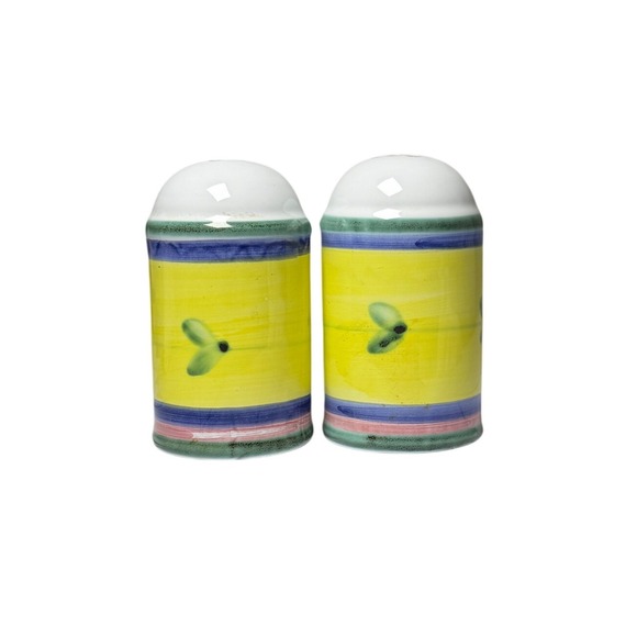 caleca Other - VTG Caleca Salt and Pepper Shakers Unisex OS YellowOlive Stripe Ceramic NO Plug